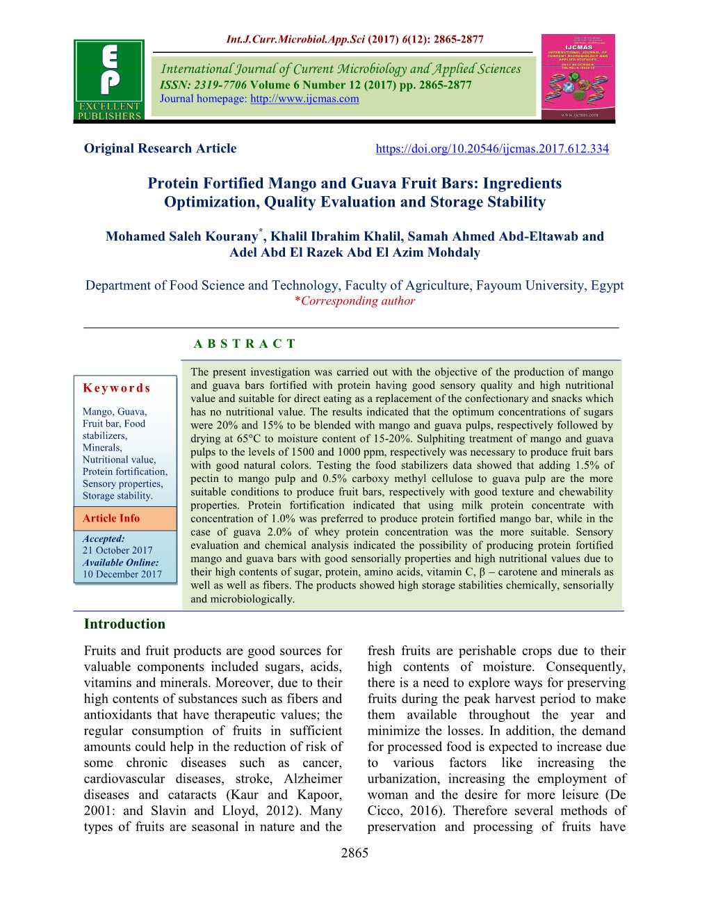 Protein Fortified Mango and Guava Fruit Bars: Ingredients Optimization, Quality Evaluation and Storage Stability