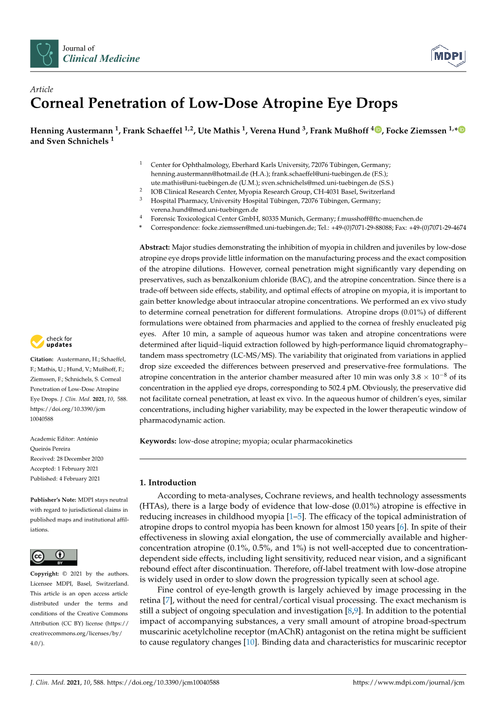 Corneal Penetration of Low-Dose Atropine Eye Drops