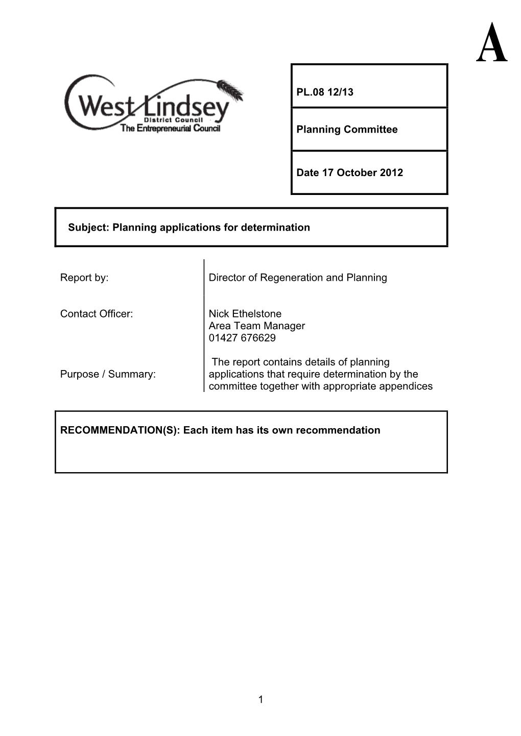 Planning Applications for Determination