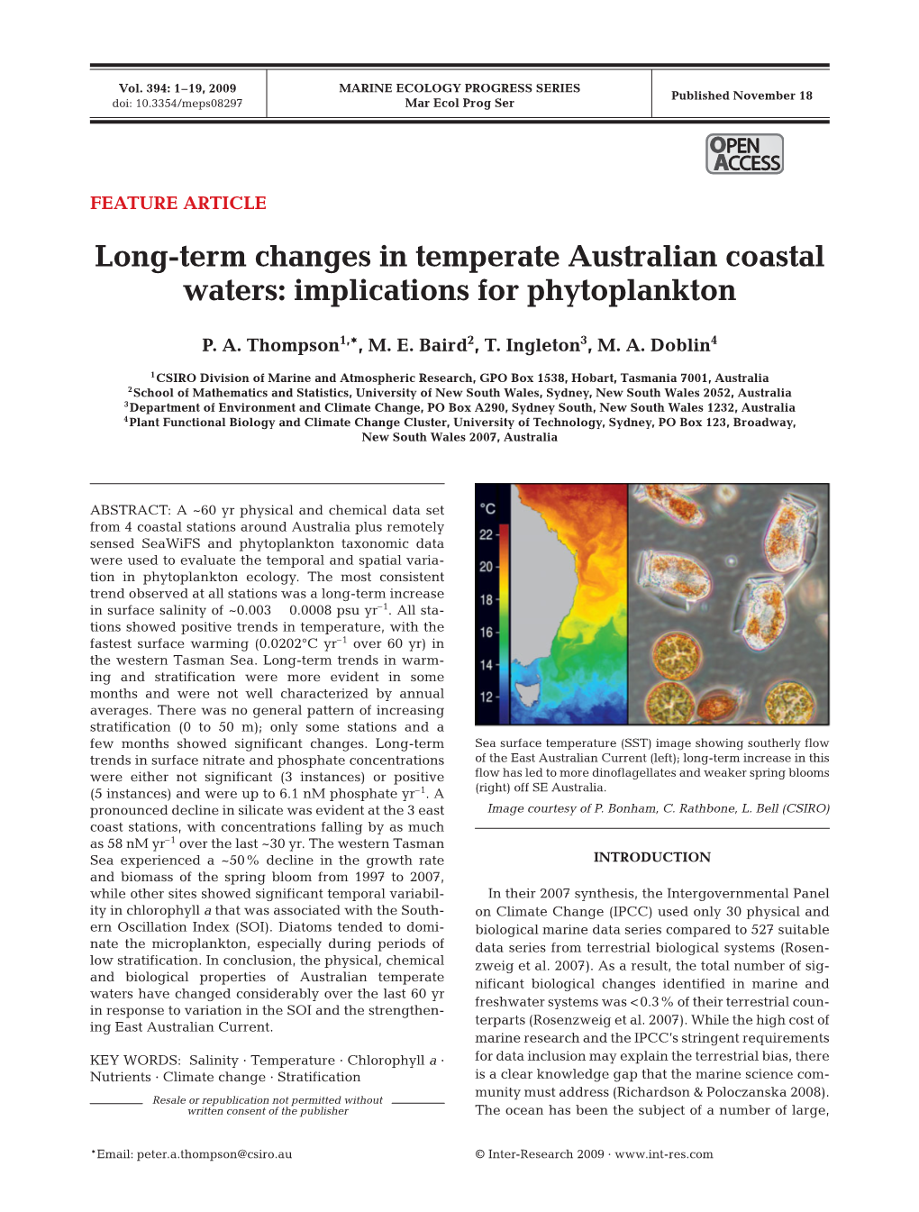 Long-Term Changes in Temperate Australian Coastal Waters: Implications for Phytoplankton