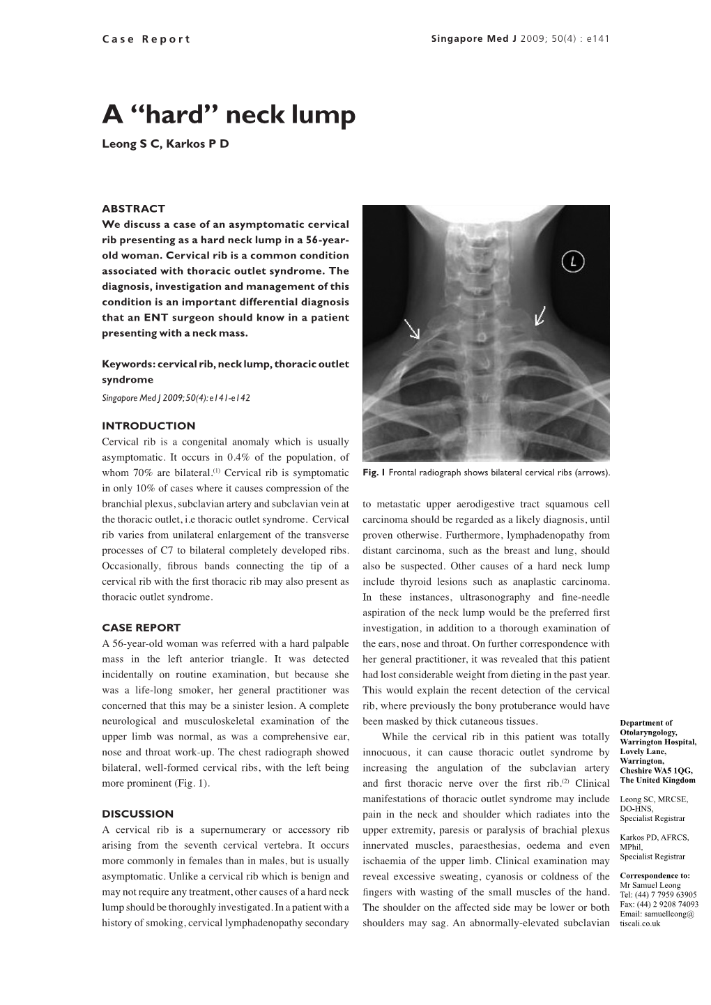 Neck Lump Leong S C, Karkos P D