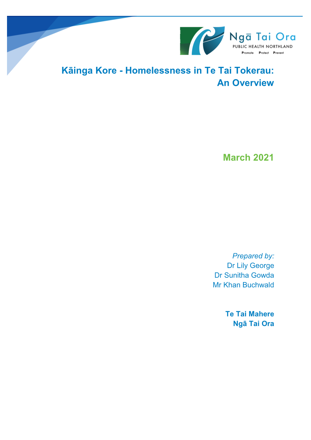 Kāinga Kore - Homelessness in Te Tai Tokerau: an Overview