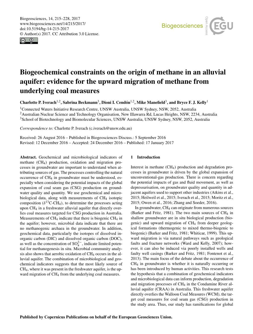 Biogeochemical Constraints on the Origin of Methane in an Alluvial Aquifer: Evidence for the Upward Migration of Methane from Underlying Coal Measures
