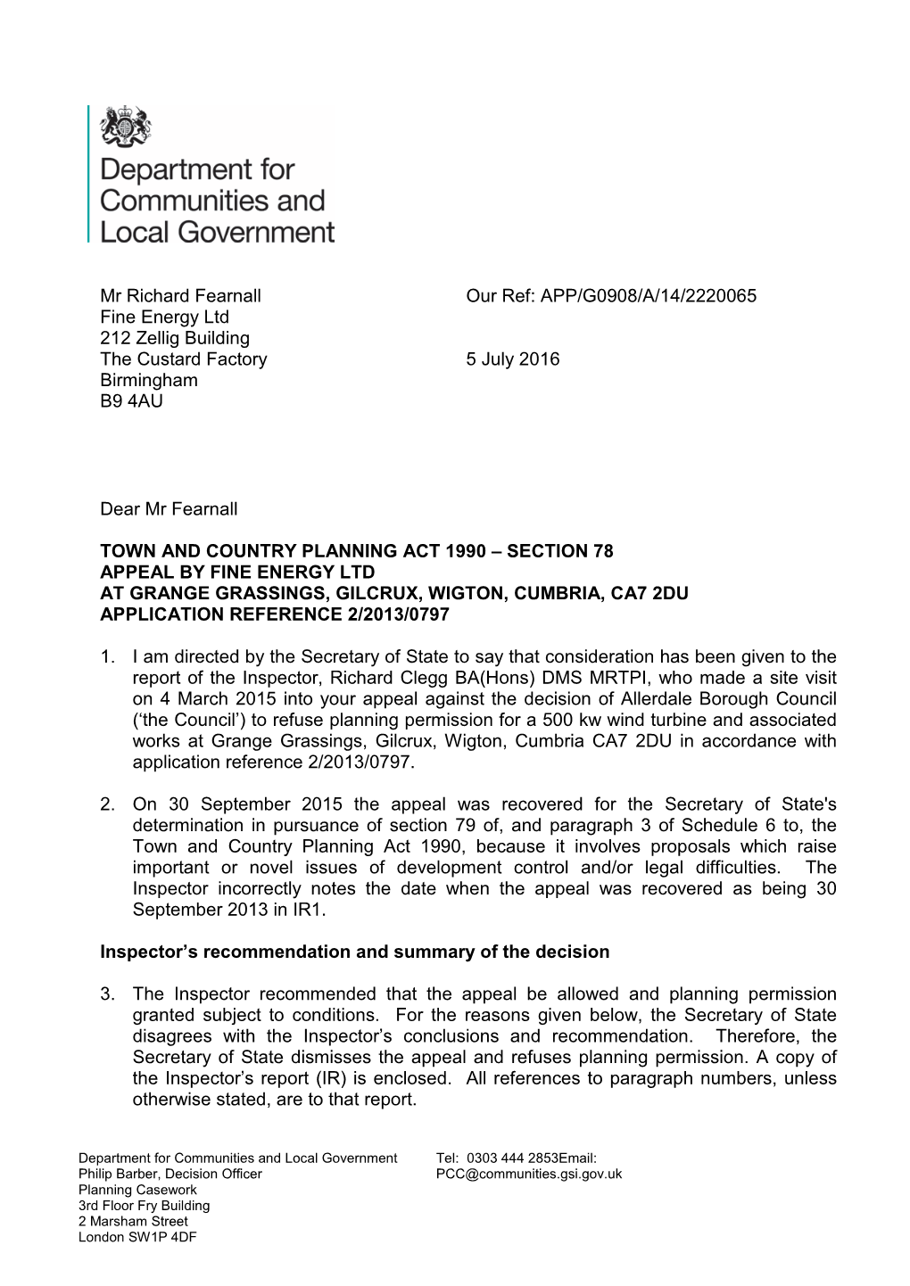 Grange Grassings, Gilcrux, Wigton, Cumbria, Ca7 2Du Application Reference 2/2013/0797