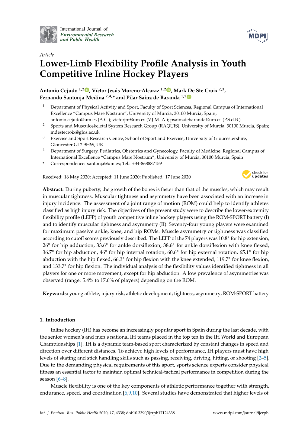 Lower-Limb Flexibility Profile Analysis in Youth Competitive Inline Hockey Players