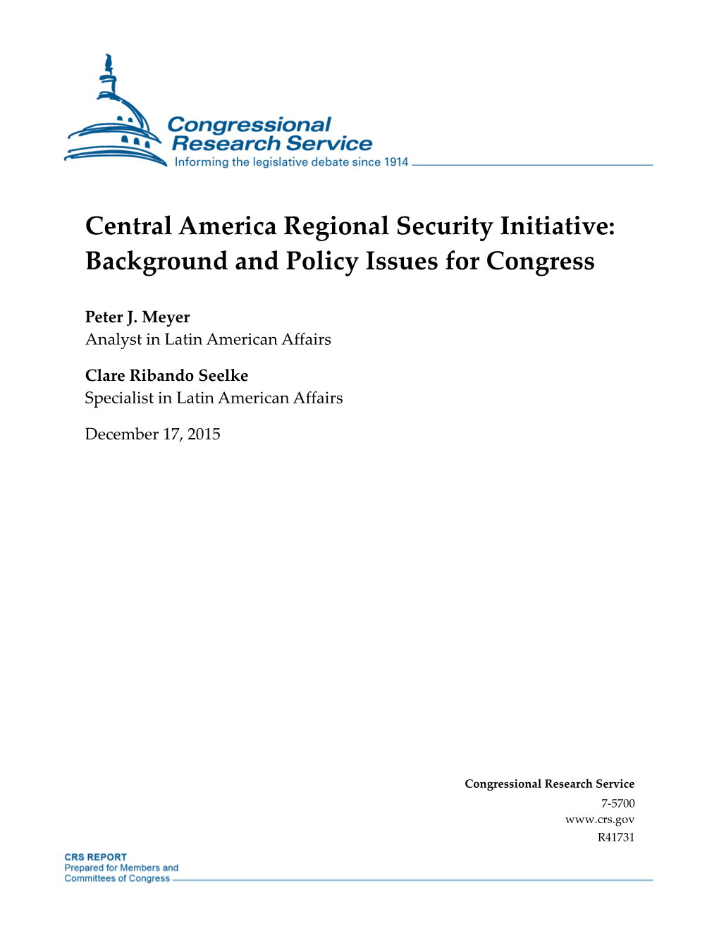 Central America Regional Security Initiative: Background and Policy Issues for Congress