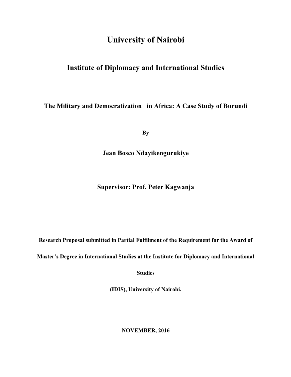 The Military and Democratization in Africa: a Case Study of Burundi