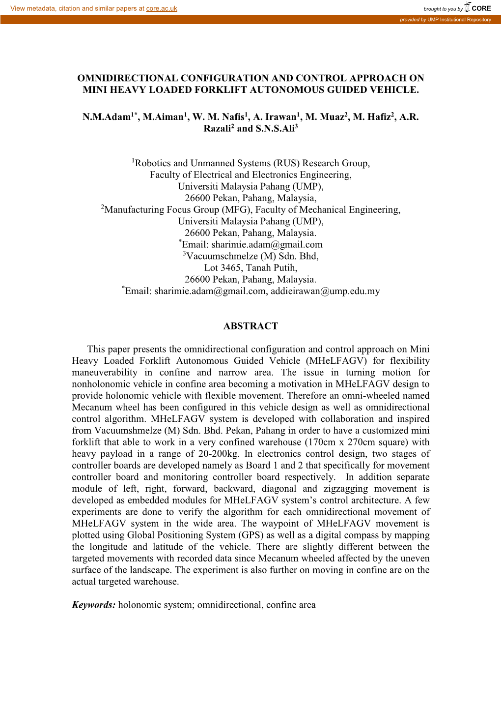 Omnidirectional Configuration and Control Approach on Mini Heavy Loaded Forklift Autonomous Guided Vehicle