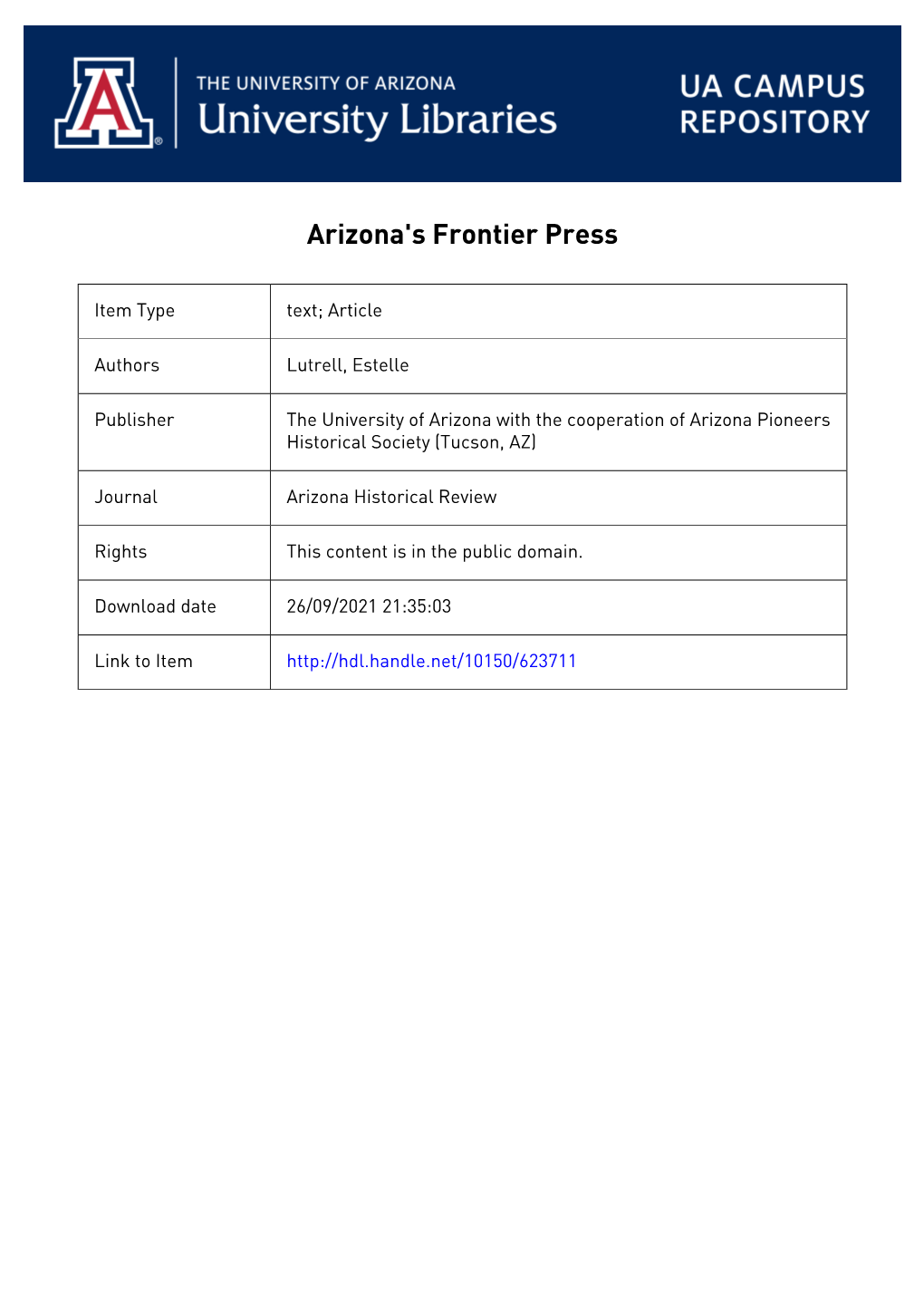 Arizona's Frontier Press