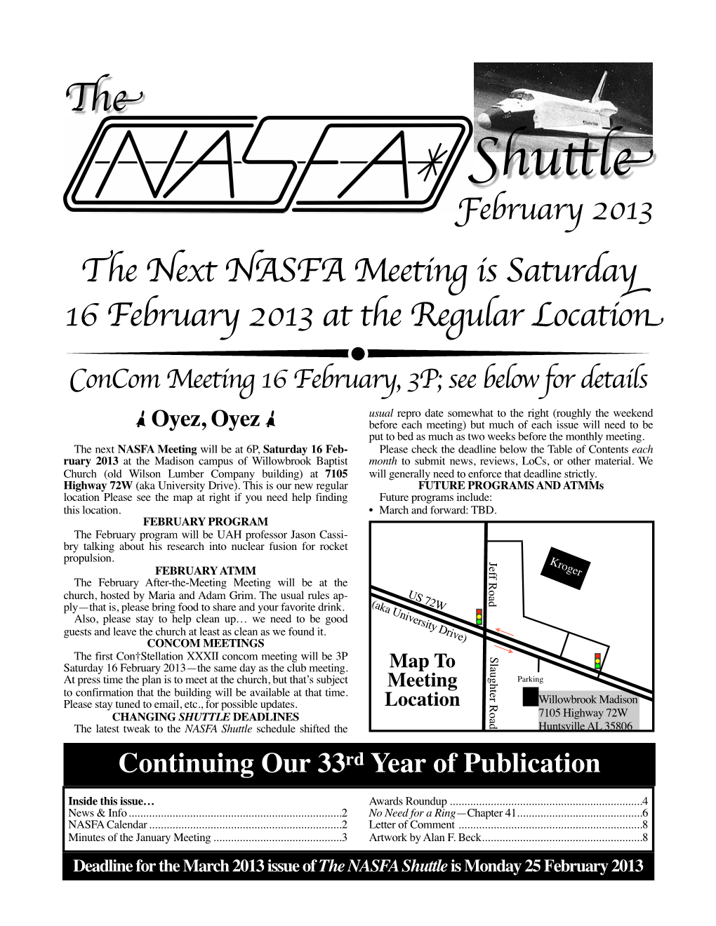 February 2013 NASFA Shuttle