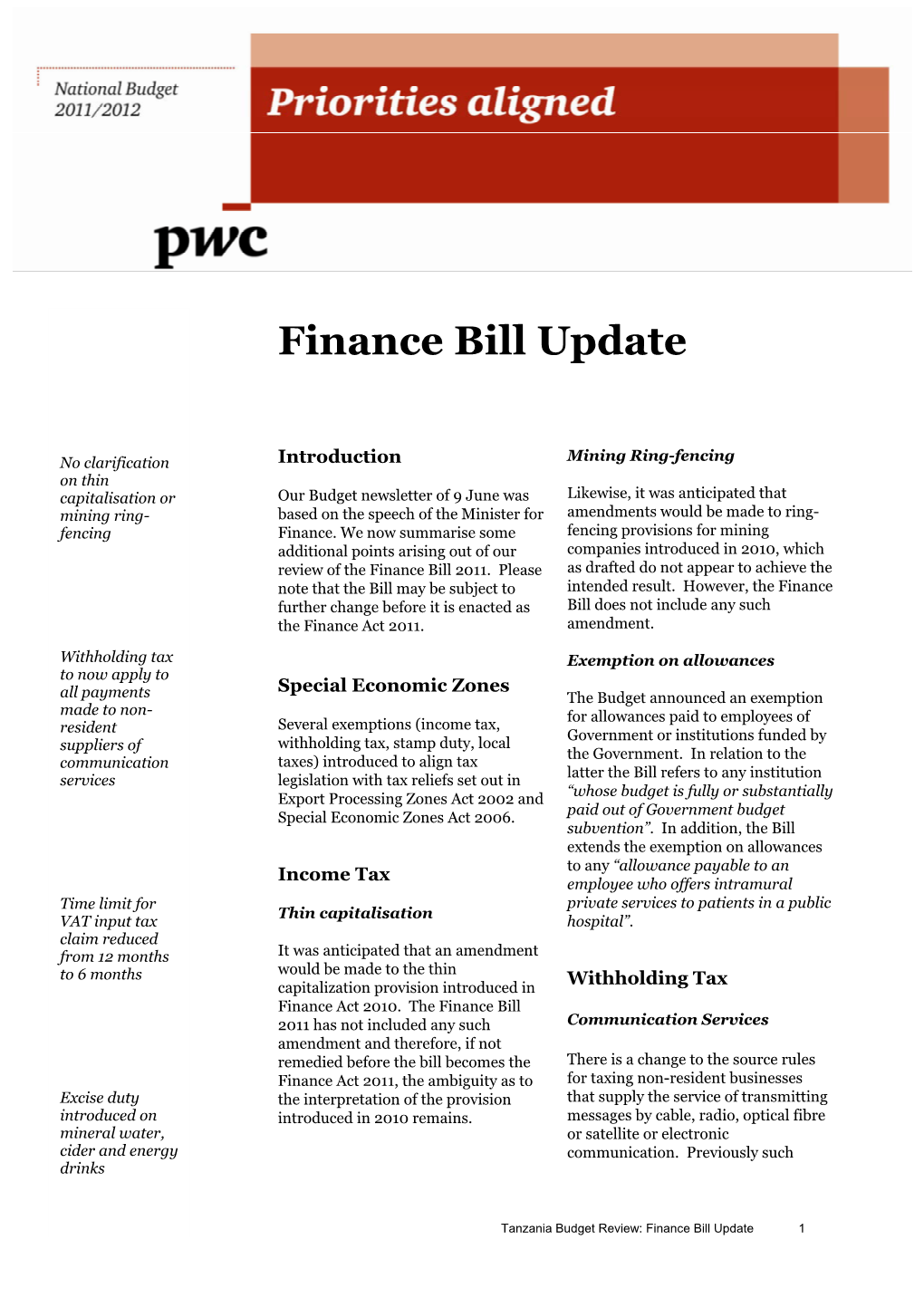 Finance Bill Update