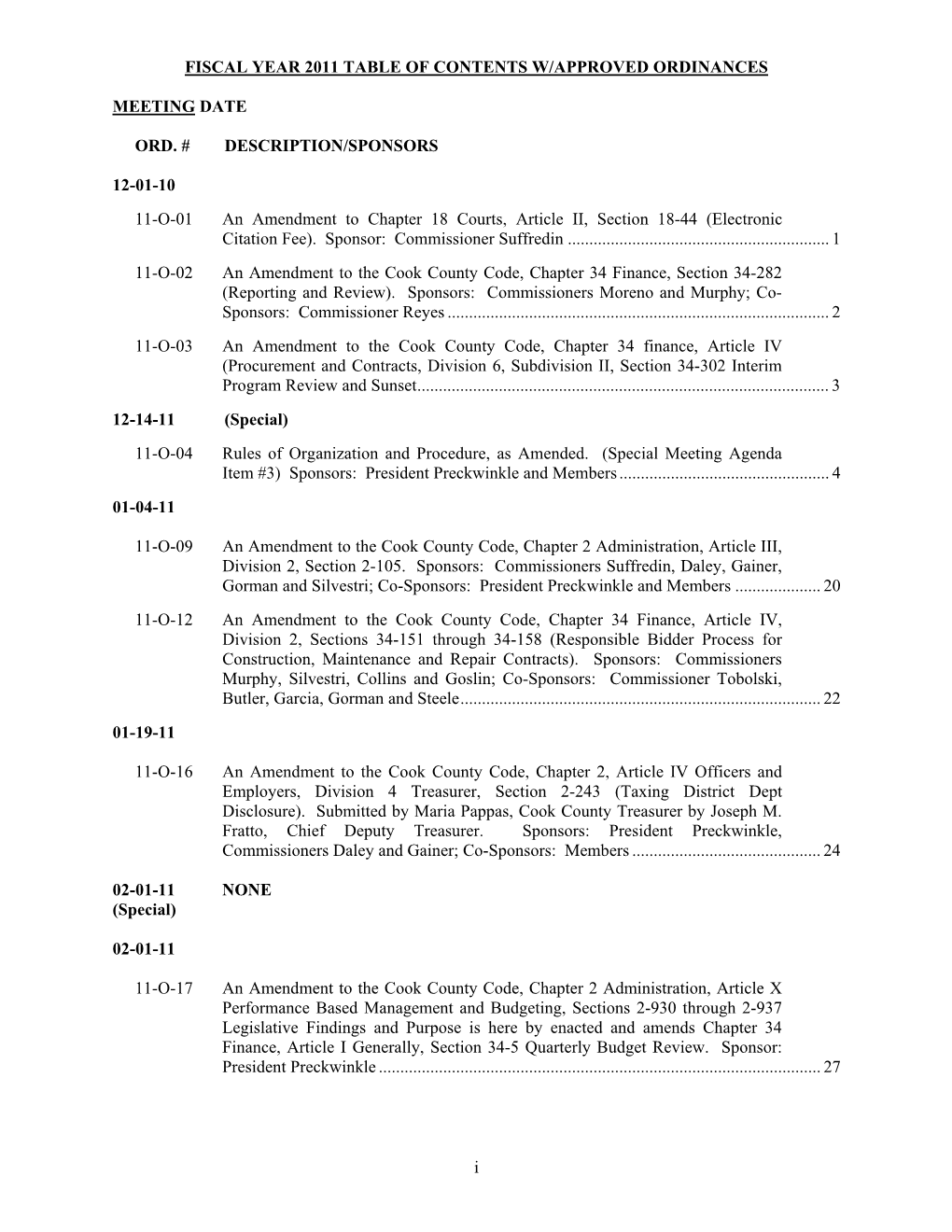 Fiscal Year 2011 Ordinances