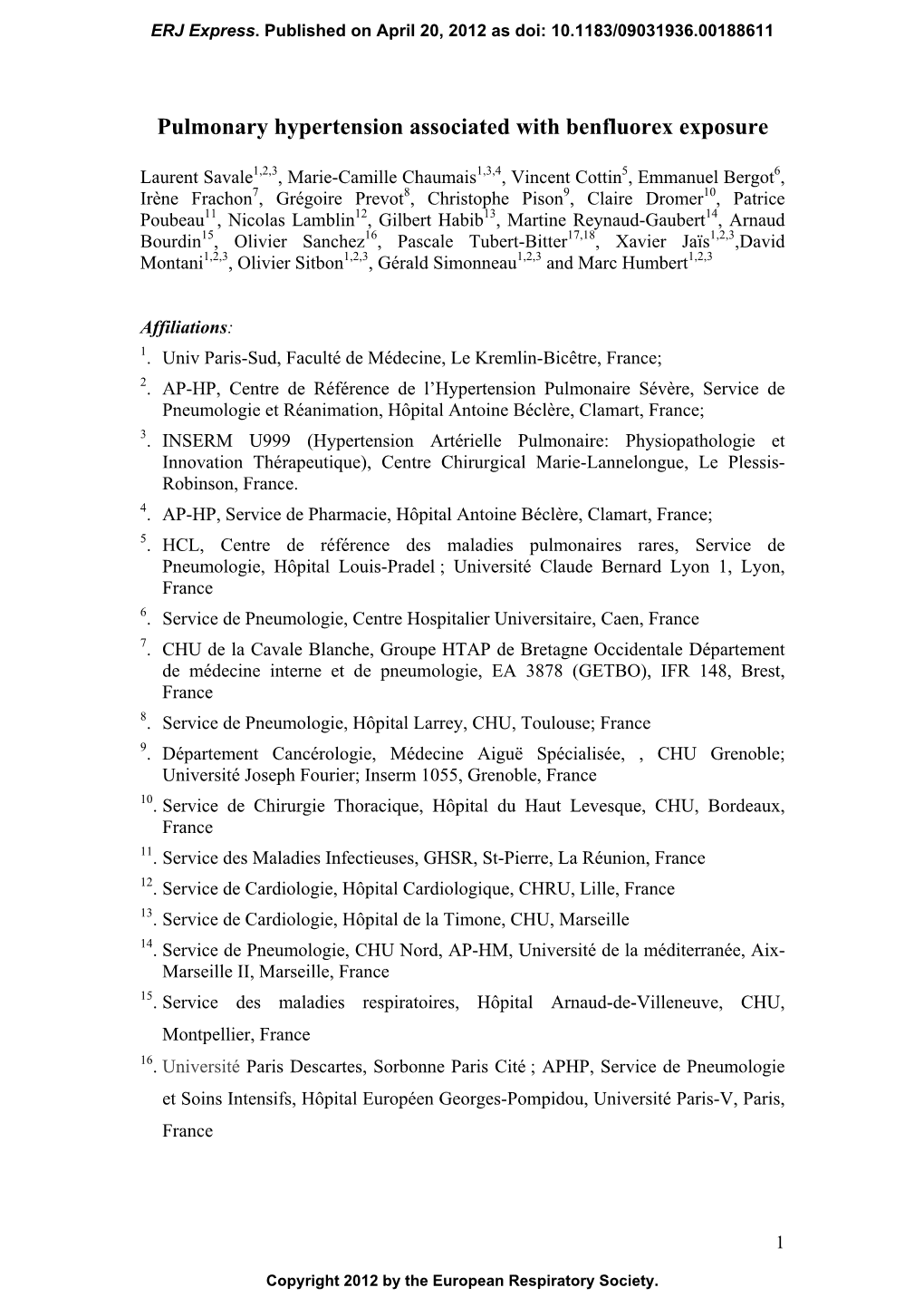 Pulmonary Hypertension Associated with Benfluorex Exposure