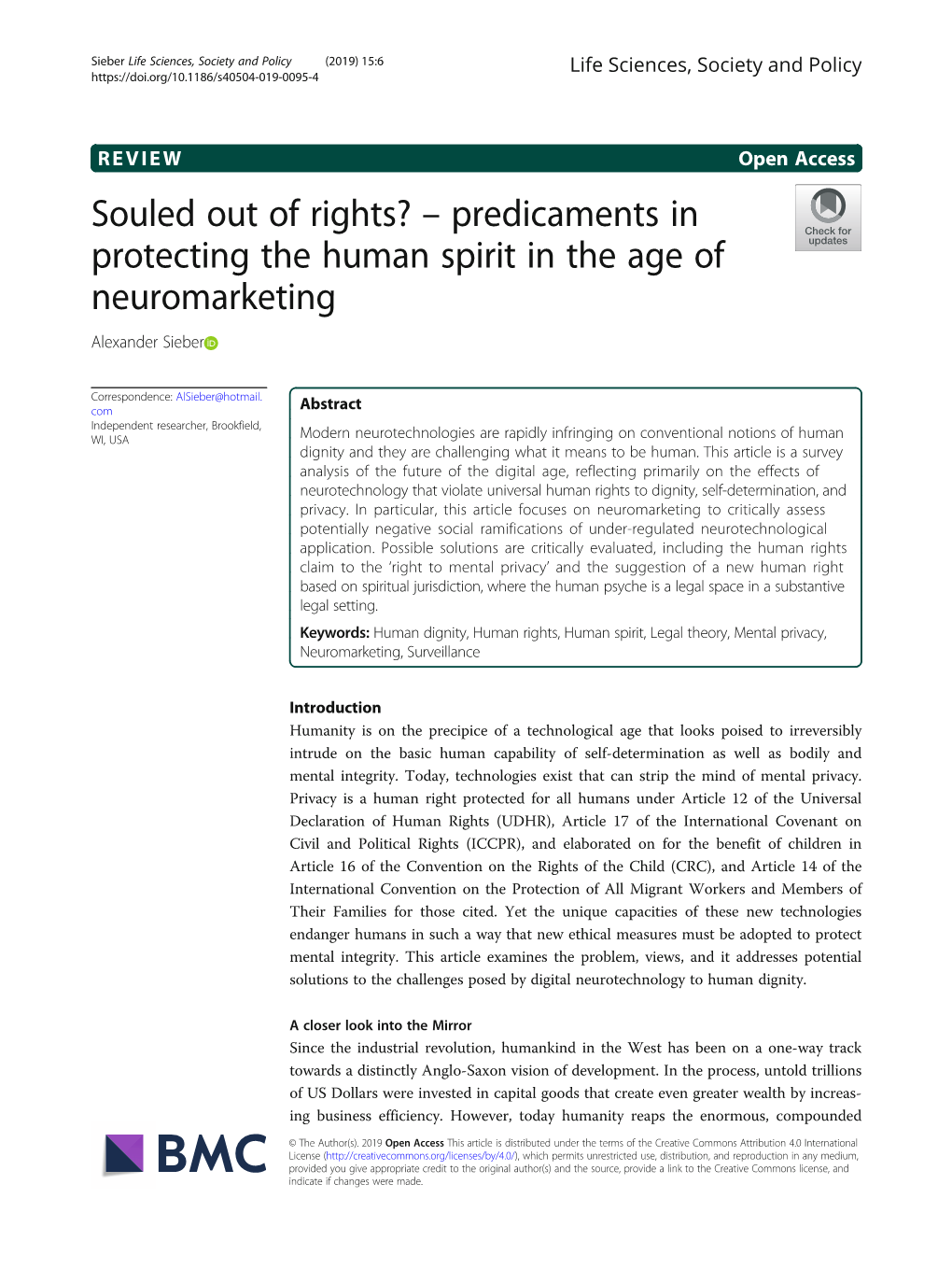 Souled out of Rights? – Predicaments in Protecting the Human Spirit in the Age of Neuromarketing Alexander Sieber