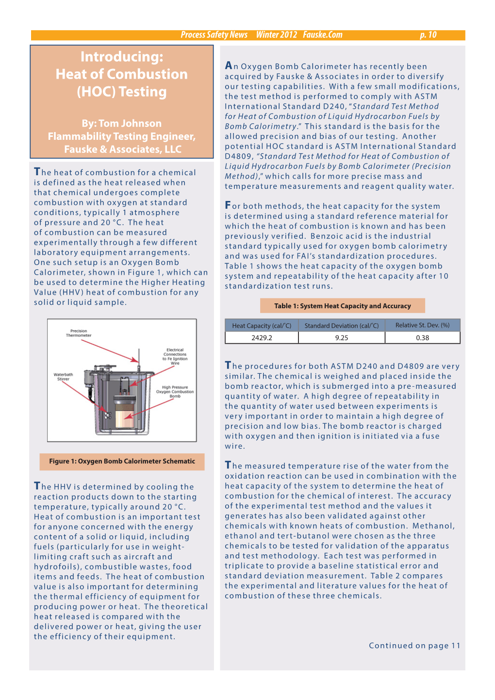 Heat of Combustion Acquired by Fauske & Associates in Order to Diversify Our Testing Capabilities