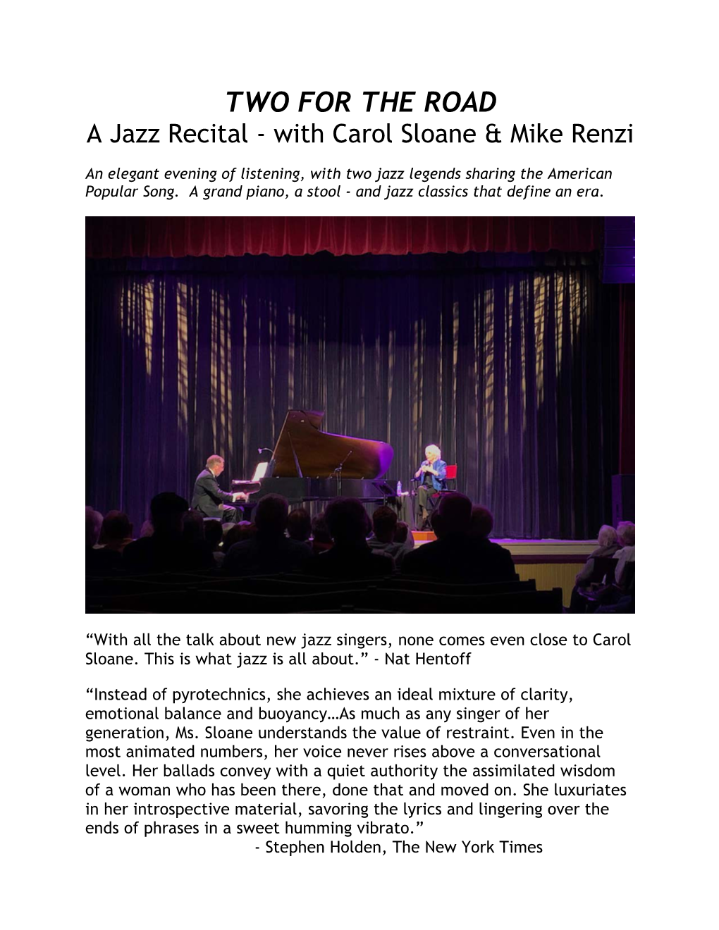 A Jazz Recital with Carol Sloane & Mike Renzi