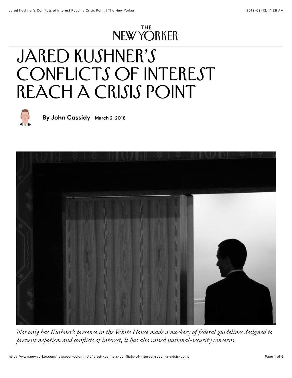 Jared Kushner's Conflicts of Interest Reach a Crisis Point | the New Yorker