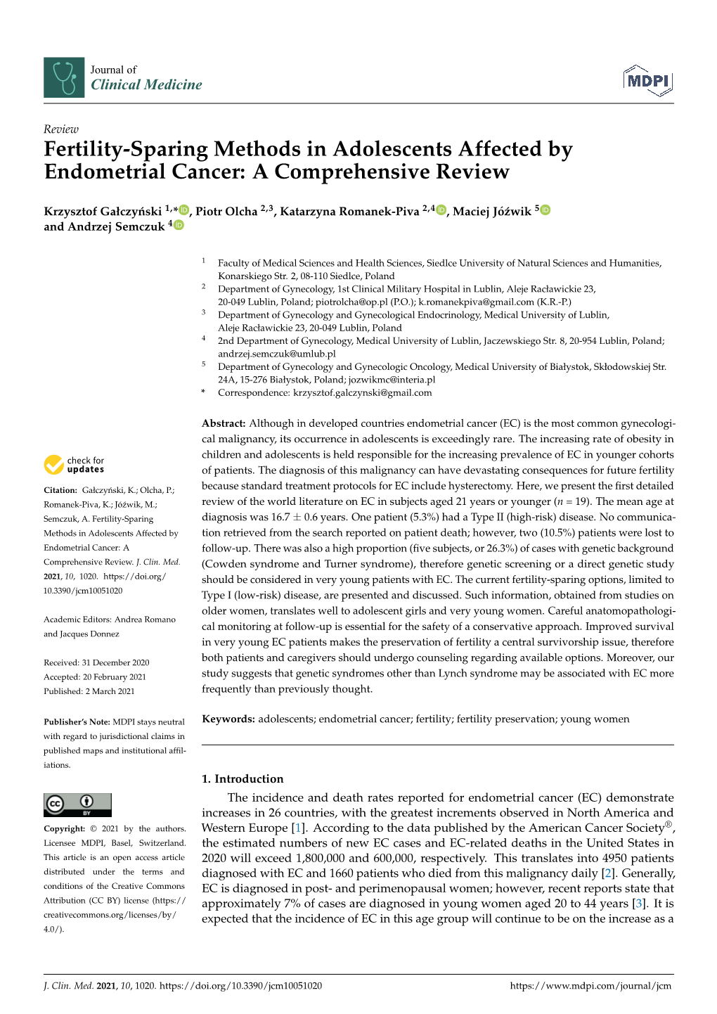 Fertility-Sparing Methods in Adolescents Affected by Endometrial Cancer: a Comprehensive Review