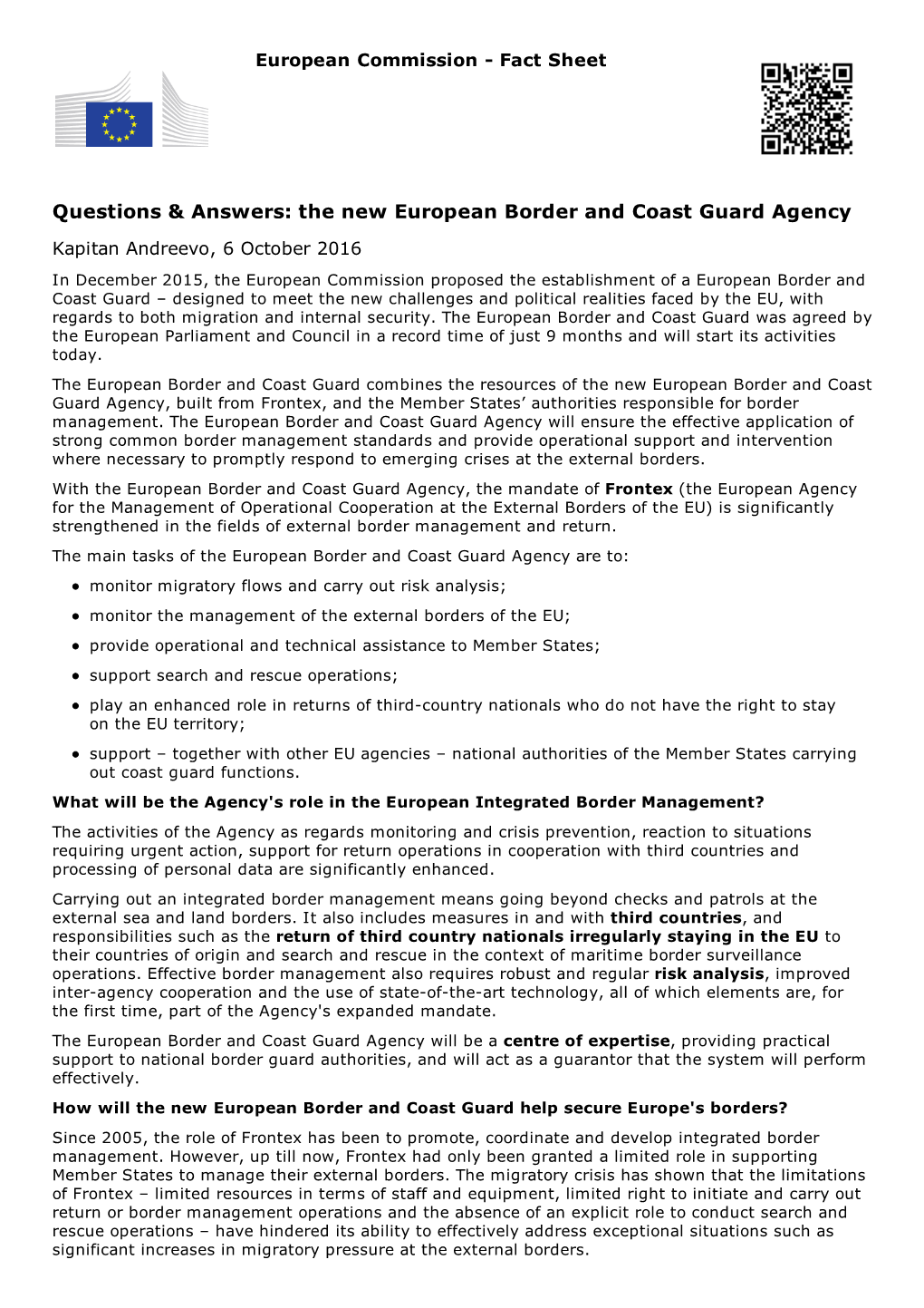 The New European Border and Coast Guard Agency