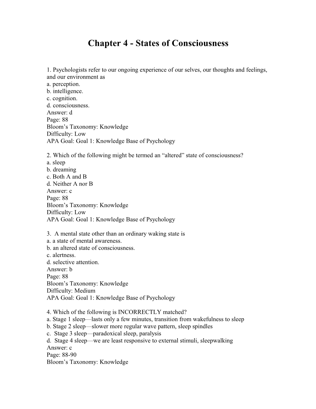 Chapter 4 - States of Consciousness