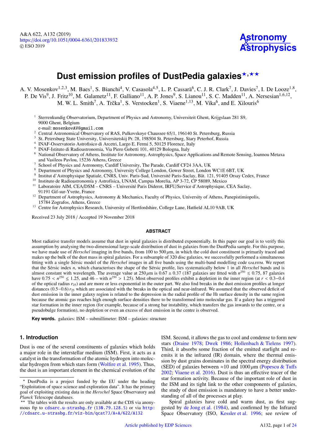 Dust Emission Profiles of Dustpedia Galaxies