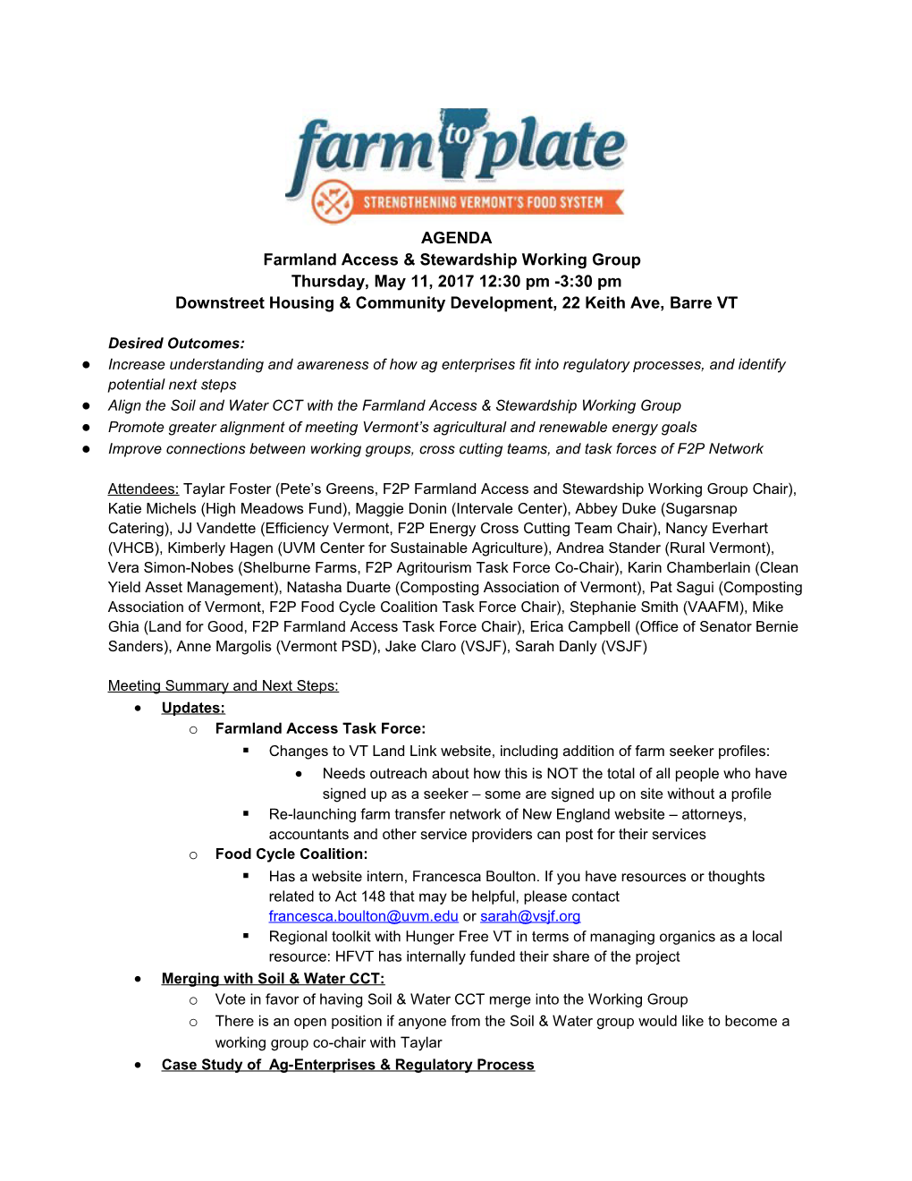 Farmland Access & Stewardship Working Group