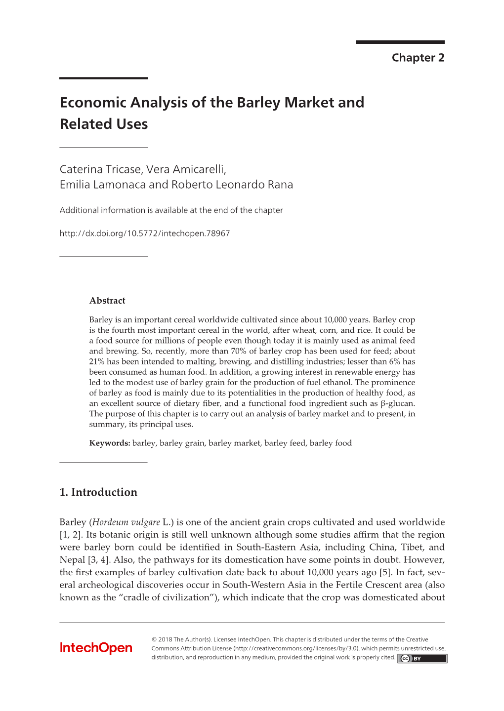 Economic Analysis of the Barley Market and Related Usesrelated Uses