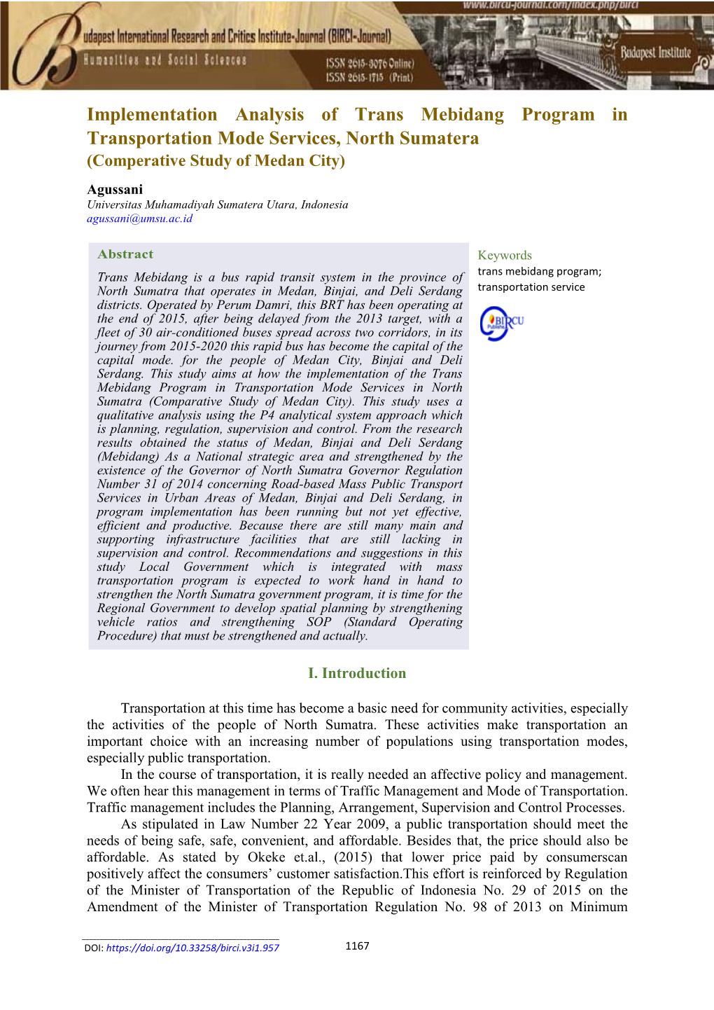 Implementation Analysis of Trans Mebidang Program In