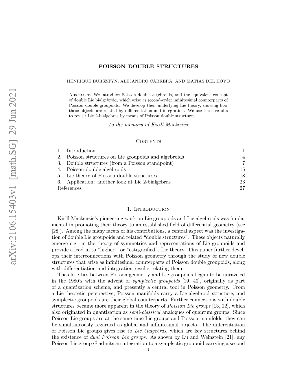 Arxiv:2106.15403V1 [Math.SG] 29 Jun 2021 Tutrsbcm Oeaprn Nteter of Theory the in Apparent Furth More Lie Poi Counterparts