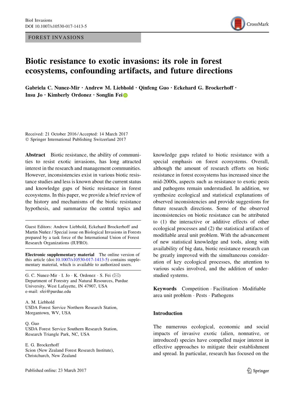 Biotic Resistance to Exotic Invasions: Its Role in Forest Ecosystems, Confounding Artifacts, and Future Directions