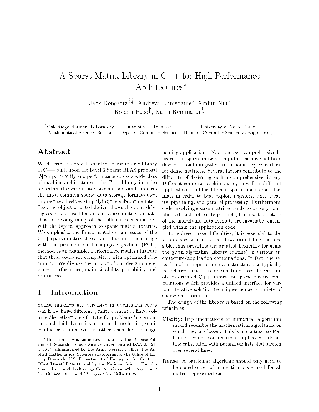 A Sparse Matrix Library in C++ for High Performance Architectures Abstract 1 Introduction