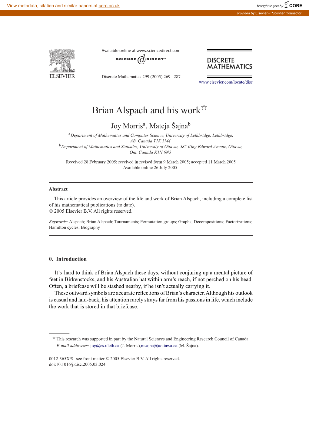 Brian Alspach and His Work