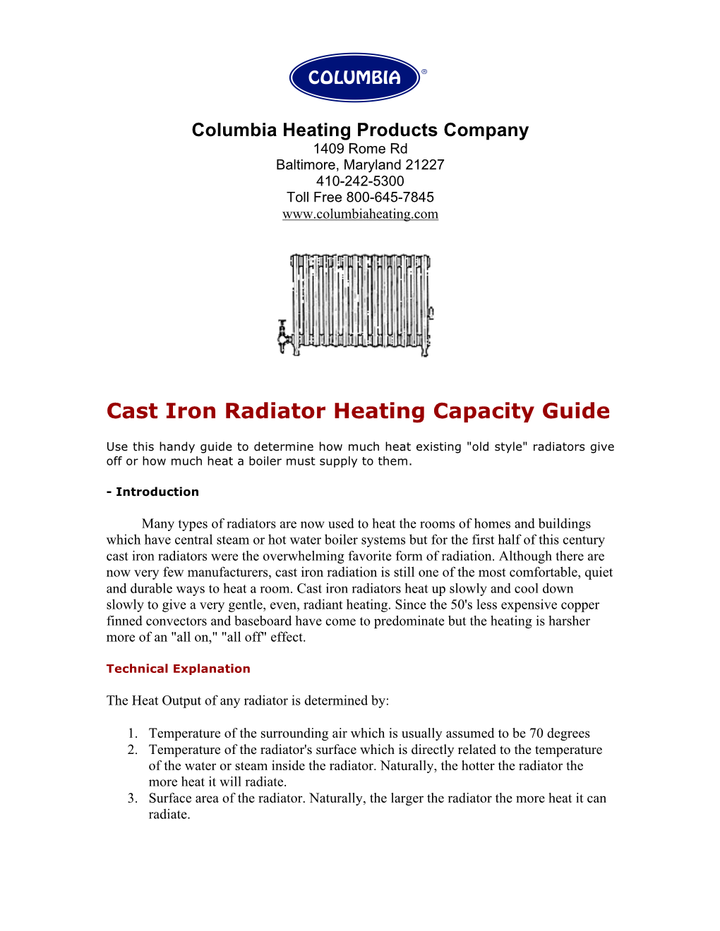 Cast Iron Radiator Heating Capacity Guide