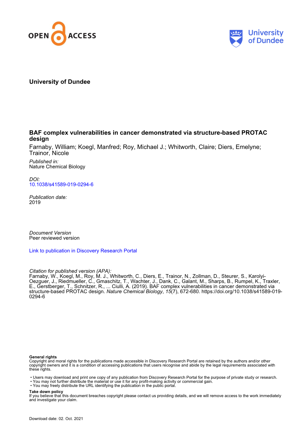 University of Dundee BAF Complex Vulnerabilities in Cancer