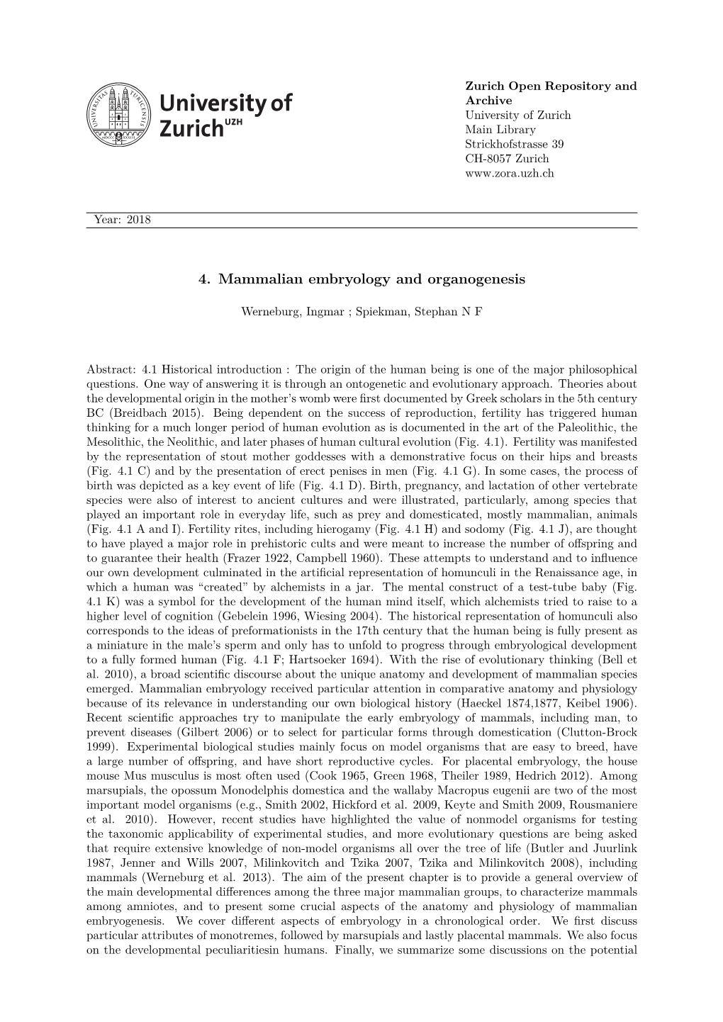 4 Mammalian Embryology and Organogenesis