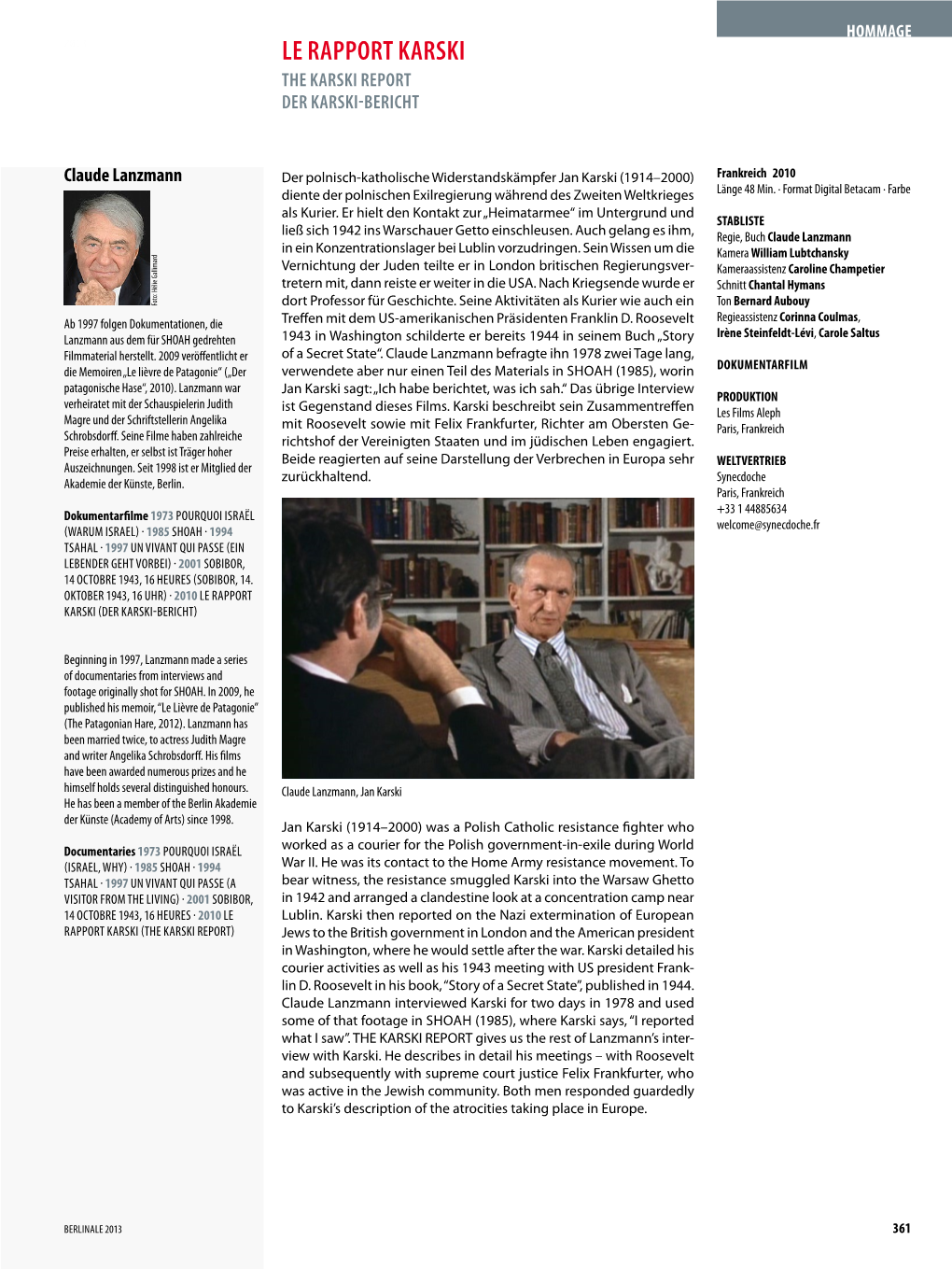 Le Rapport Karski the Karski Report Der Karski-Bericht