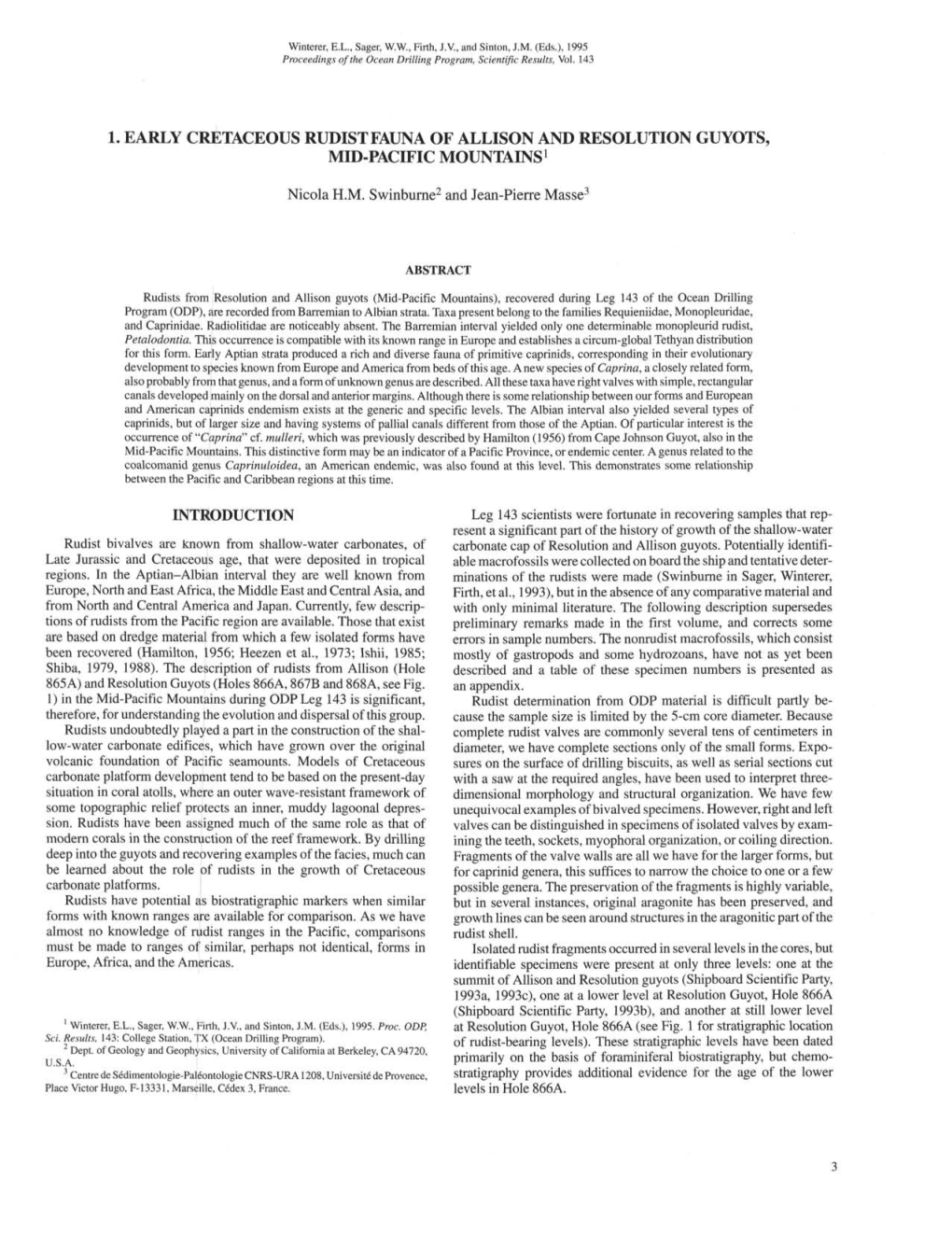 1. Early Cretaceous Rudist Fauna of Allison and Resolution Guyots, Mid-Pacific Mountains1