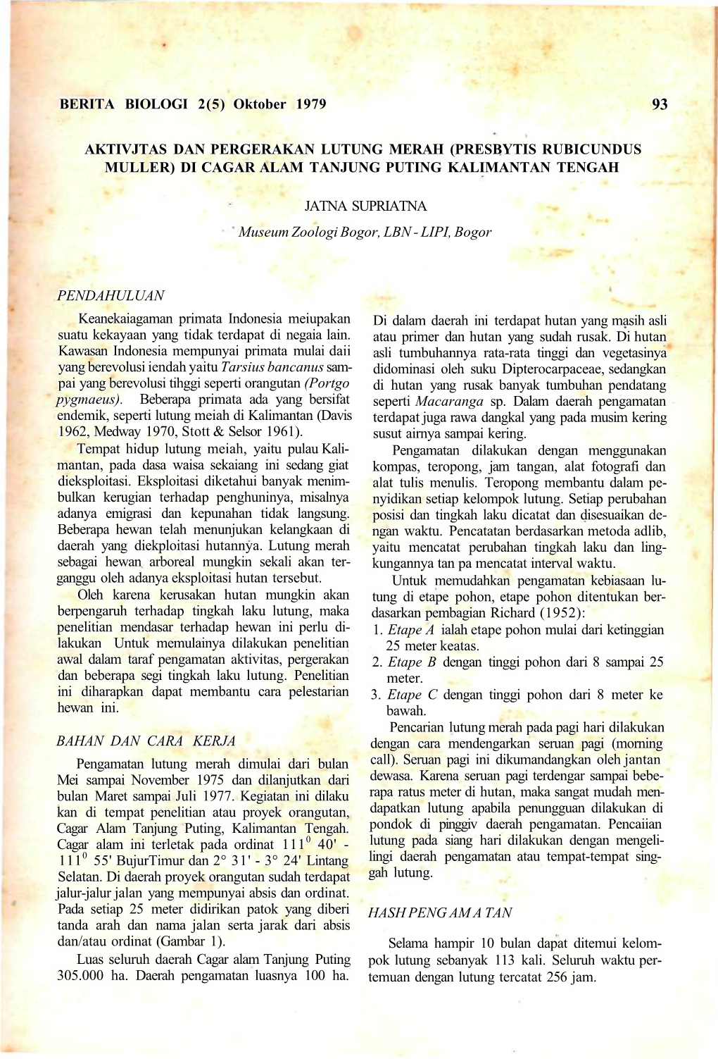 BERITA BIOLOGI 2(5) Oktober 1979 AKTIVJTAS DAN PERGERAKAN