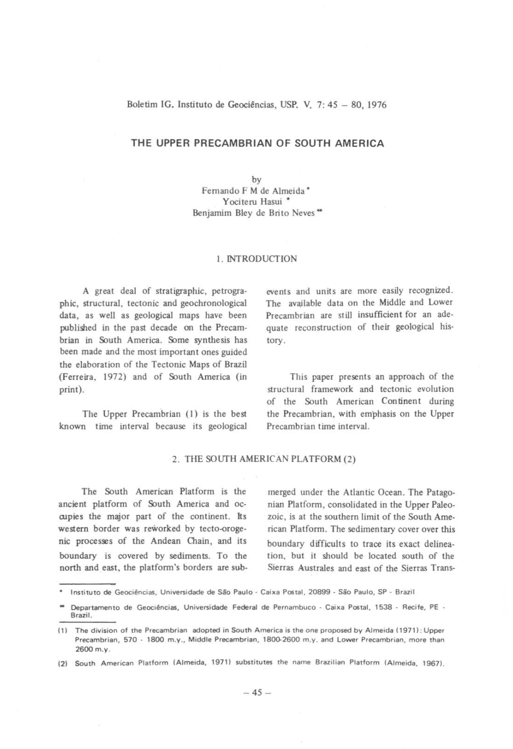 The Upper Precambrian of South America