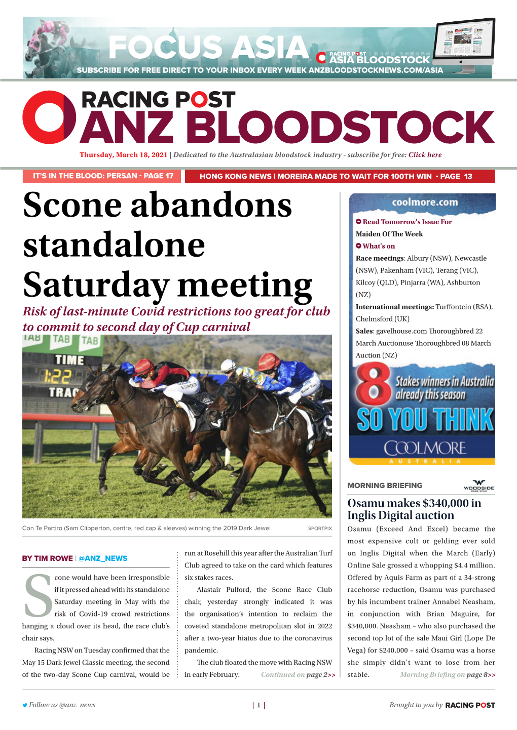 Scone Abandons Standalone Saturday Meeting | 2 | Thursday, March 18, 2021