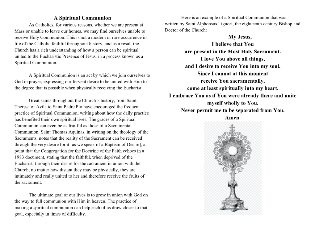 A Spiritual Communion My Jesus, I