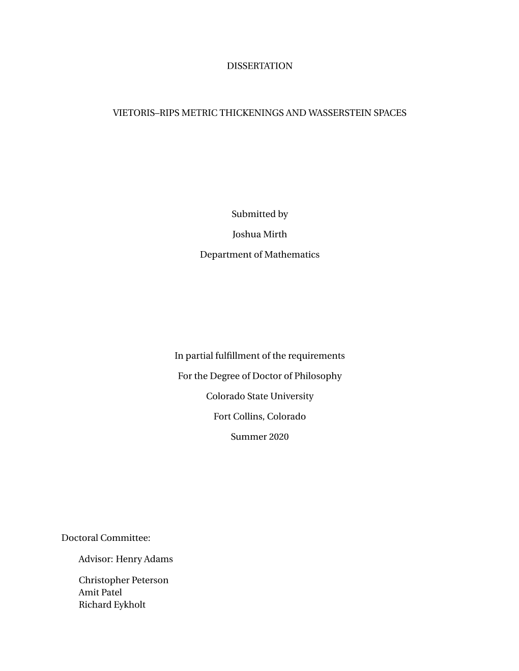 Dissertation Vietoris–Rips Metric Thickenings And