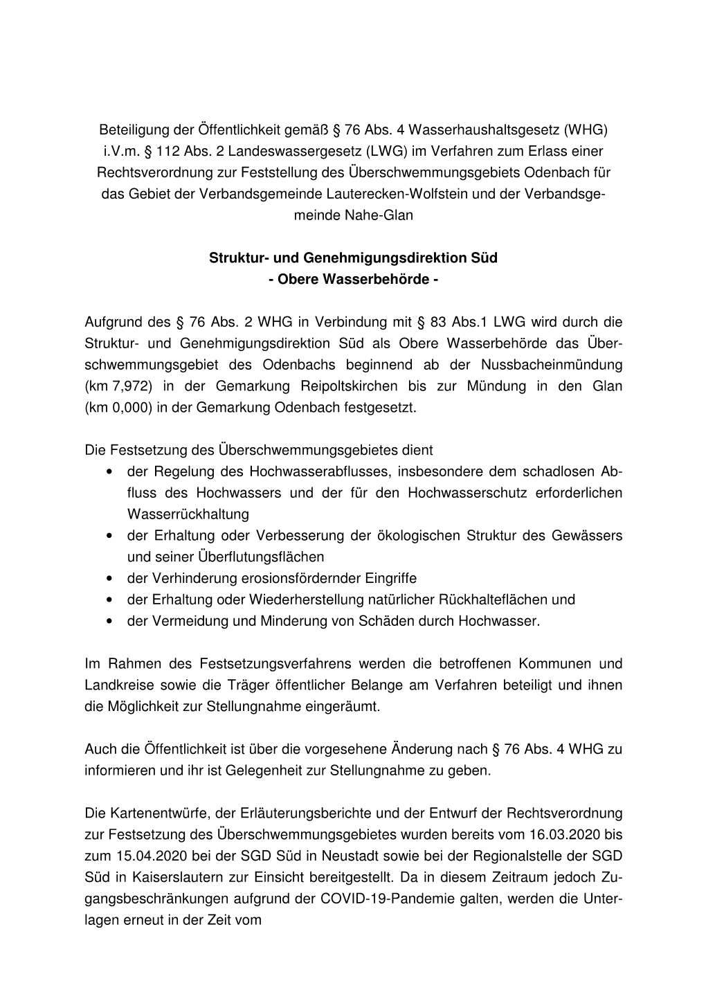 Wiederholung Bekanntmachung VG Lauterecken-Wolfstein