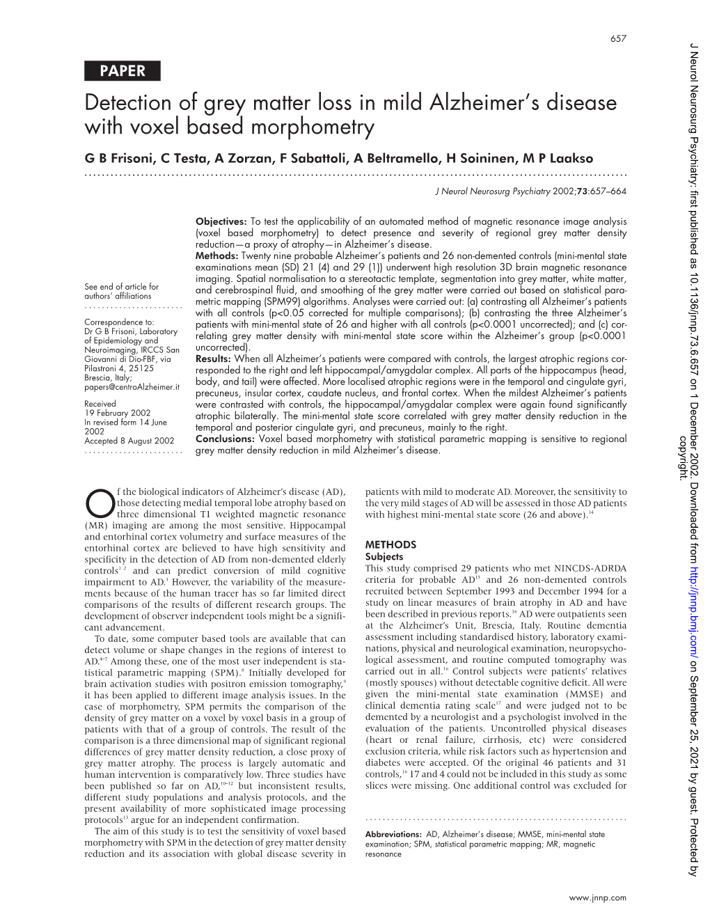 Detection of Grey Matter Loss in Mild Alzheimer's Disease with Voxel