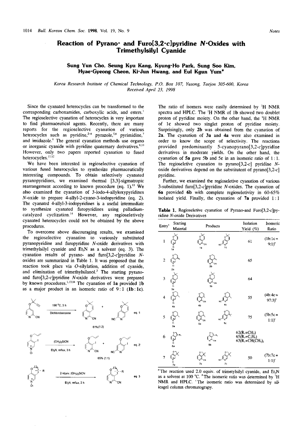 And Furo[3,2-C]Pyridine N-Oxides with Trimethylsilyl Cyanide