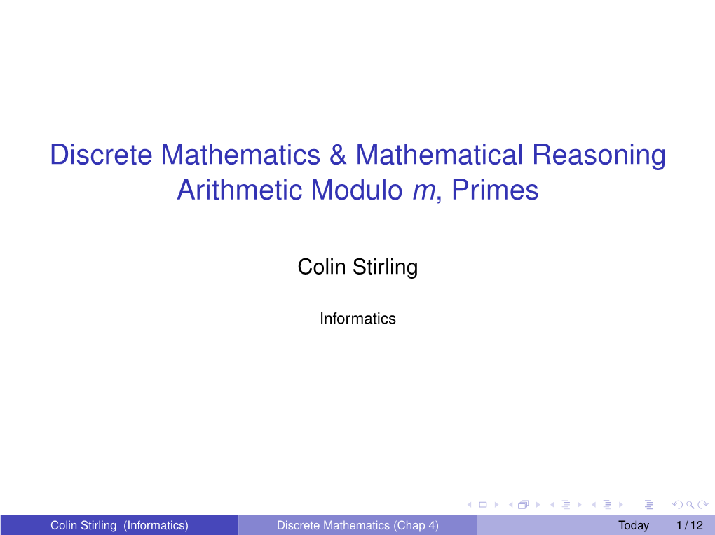 Discrete Mathematics & Mathematical Reasoning Arithmetic Modulo M