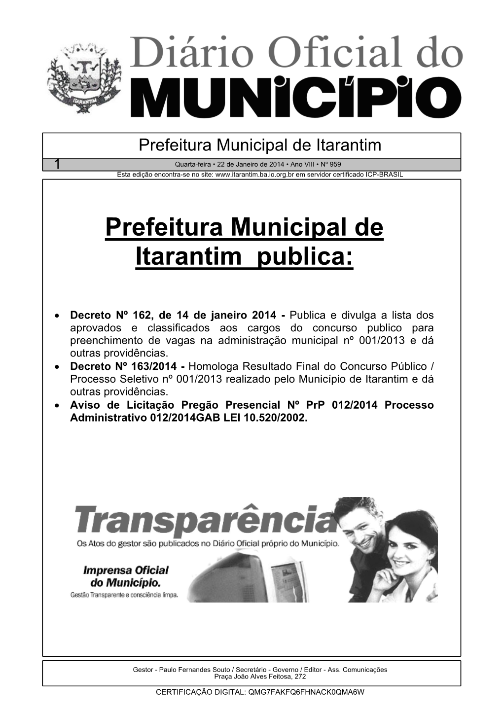 Prefeitura Municipal De Itarantim Publica