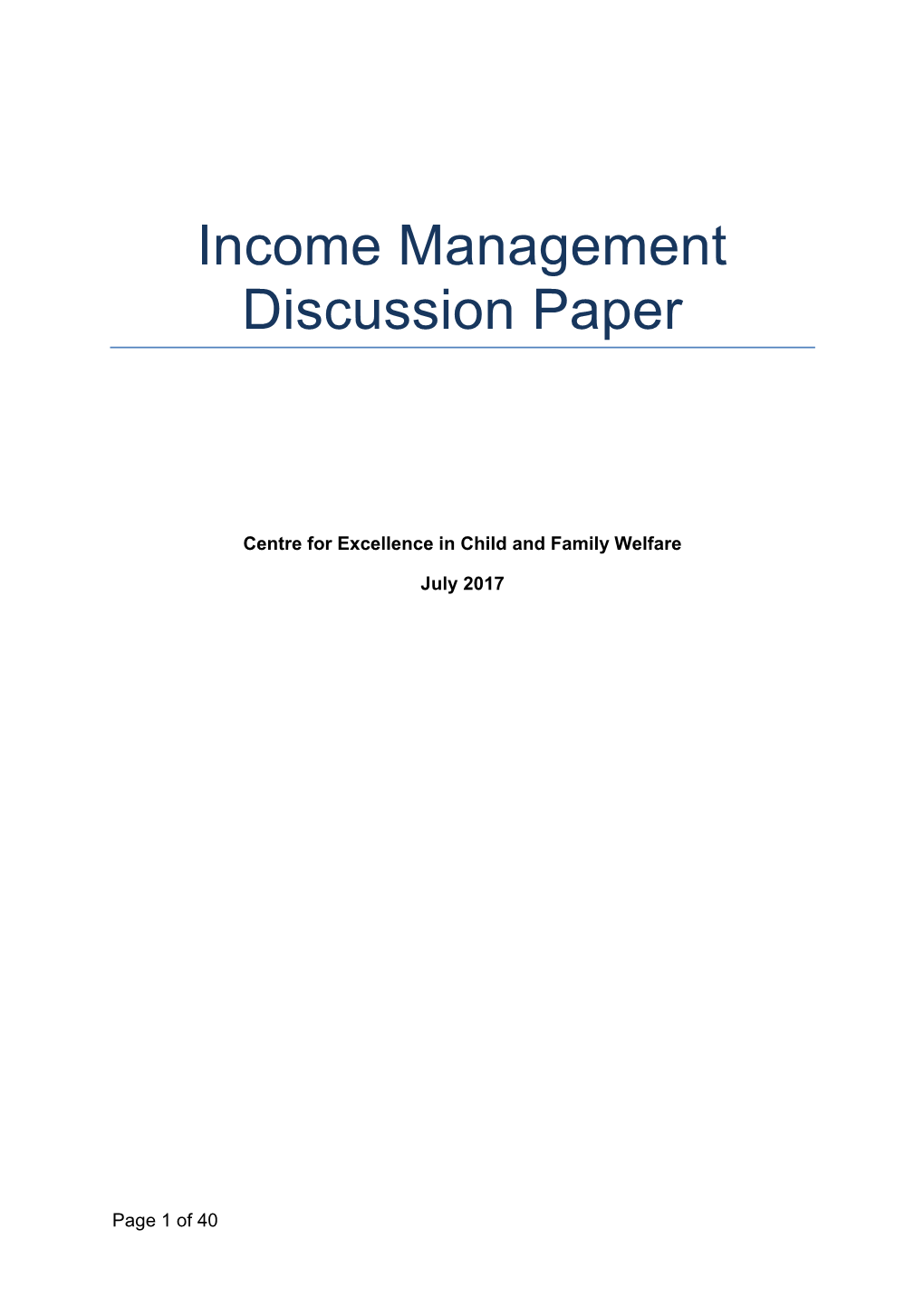 Income Management Discussion Paper