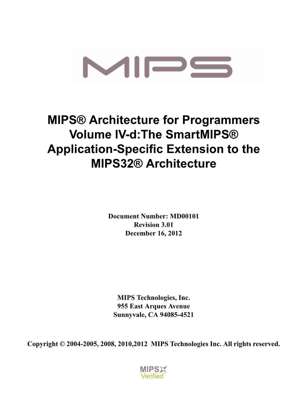 MIPS® Architecture for Programmers Volume IV-D: the Smartmips