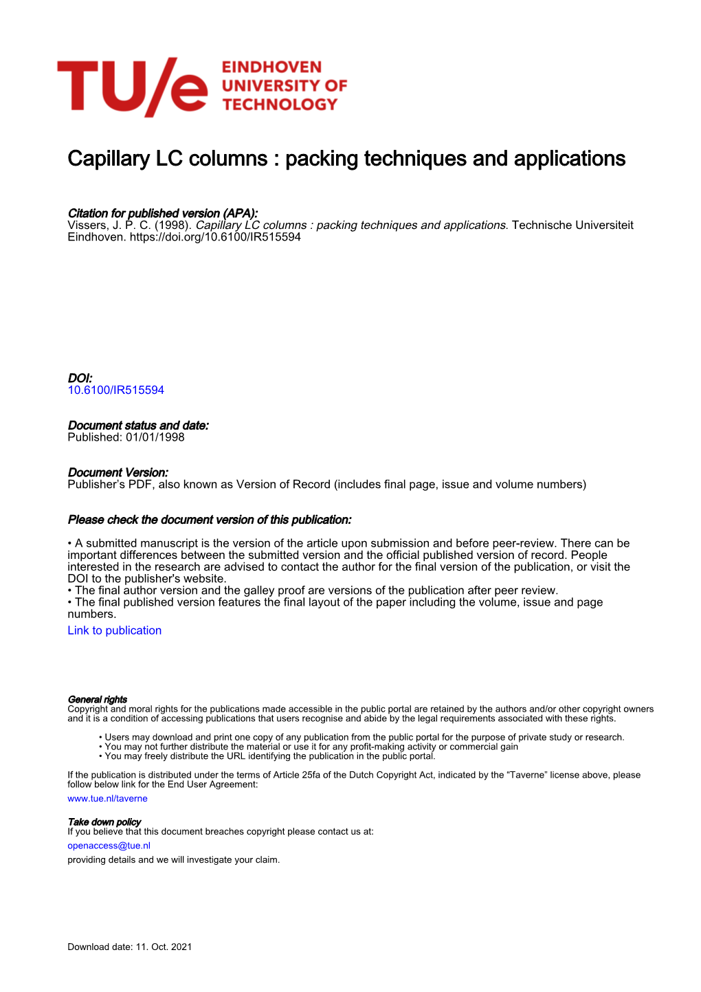 Capillary LC Columns : Packing Techniques and Applications